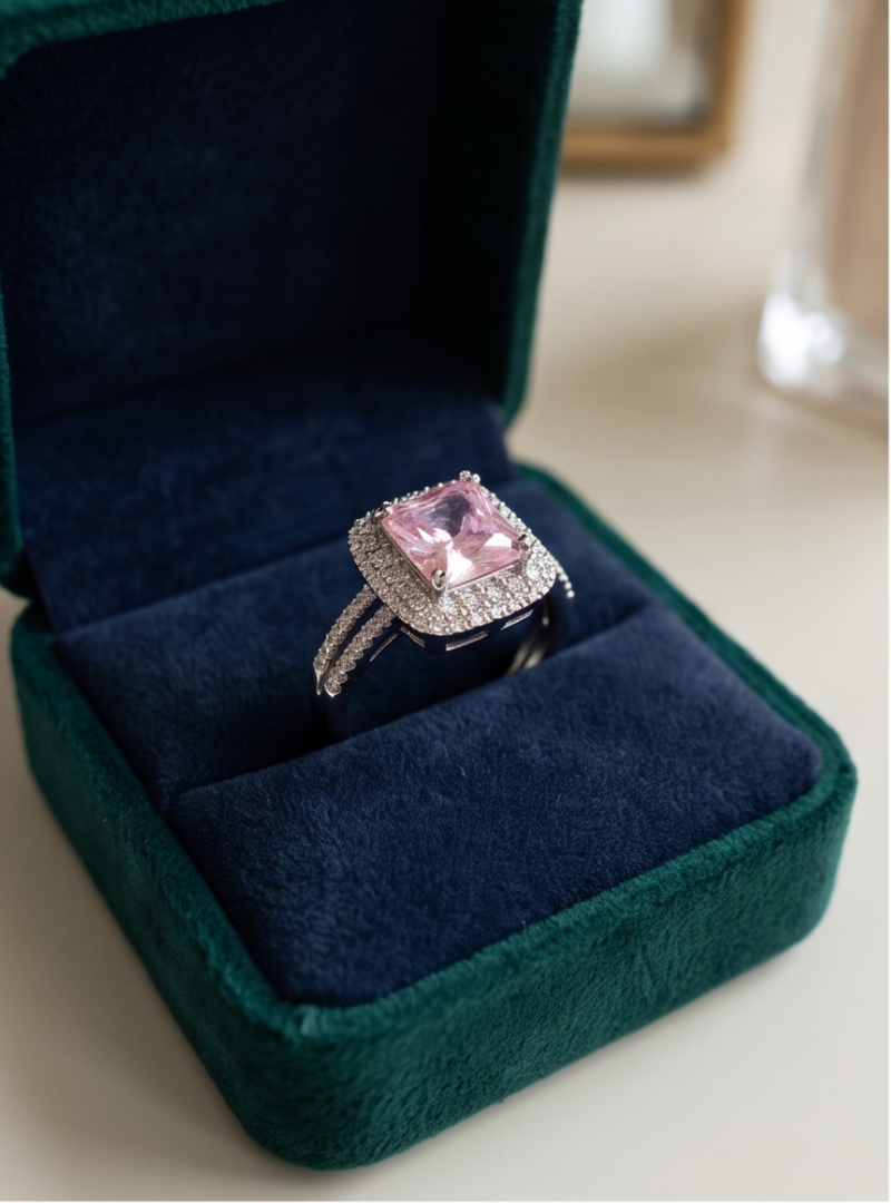 Pink Jewel Silver Diamond Ring